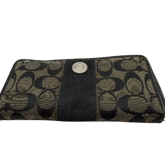 Coach Signature C Zip Around Black Canvas Leather Wallet