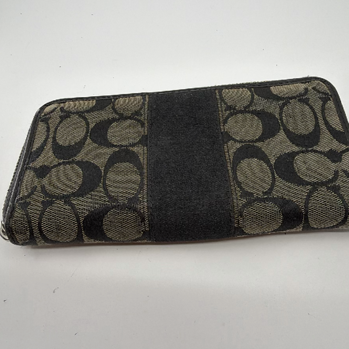 Coach Signature C Zip Around Black Canvas Leather Wallet