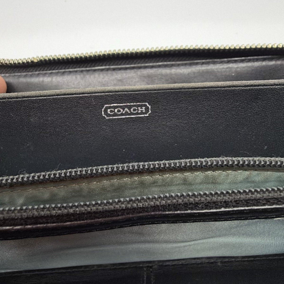 Coach Signature C Zip Around Black Canvas Leather Wallet
