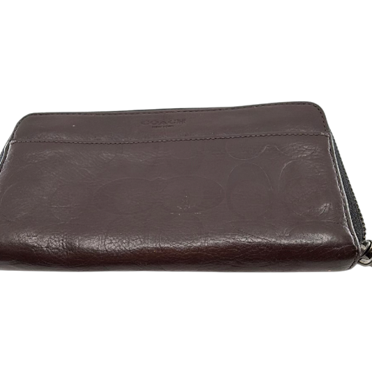 Coach Accordion Zip Brown Embossed Leather Wallet