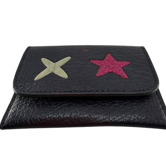 Coach Black Pebbled Leather Glitter Card Case