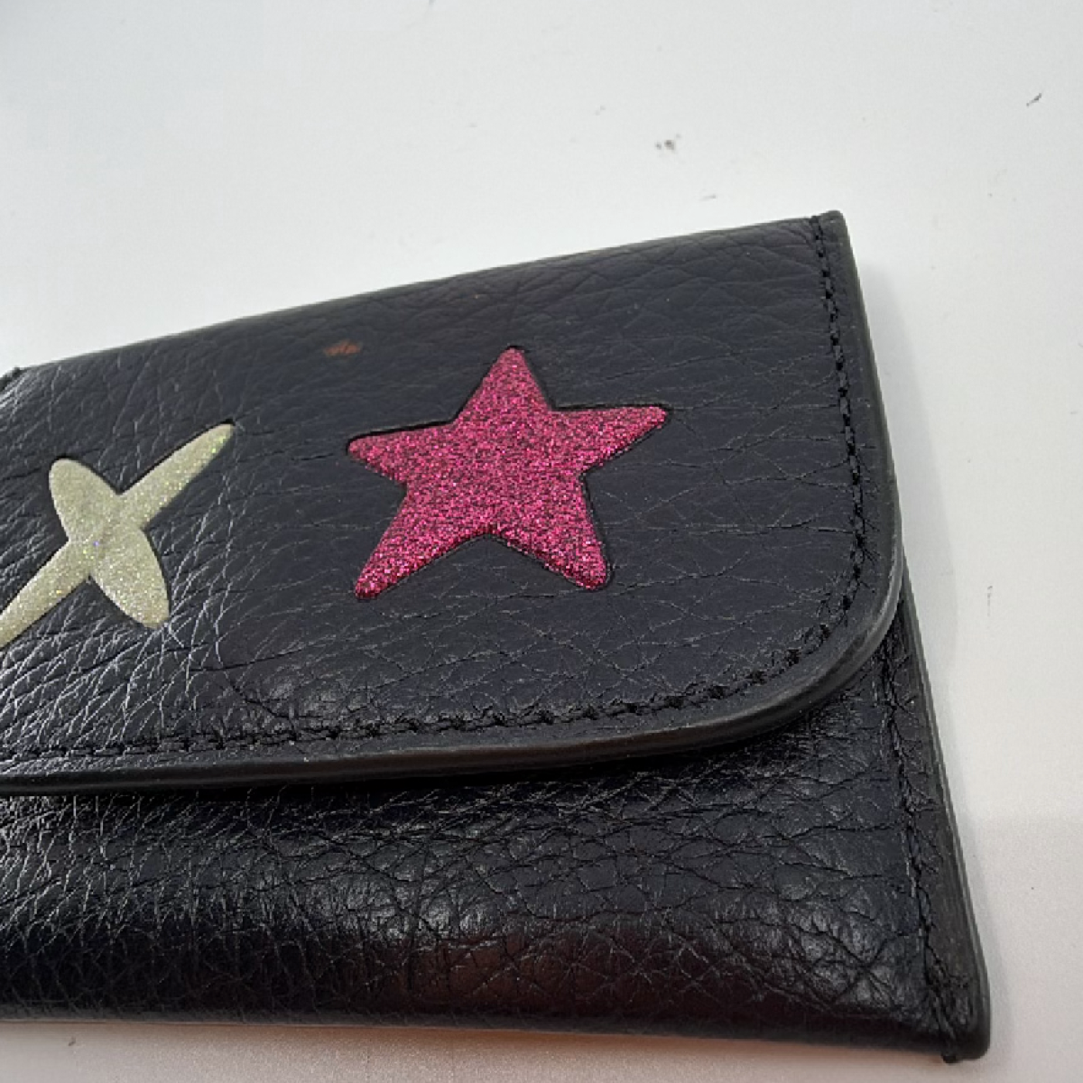 Coach Black Pebbled Leather Glitter Card Case