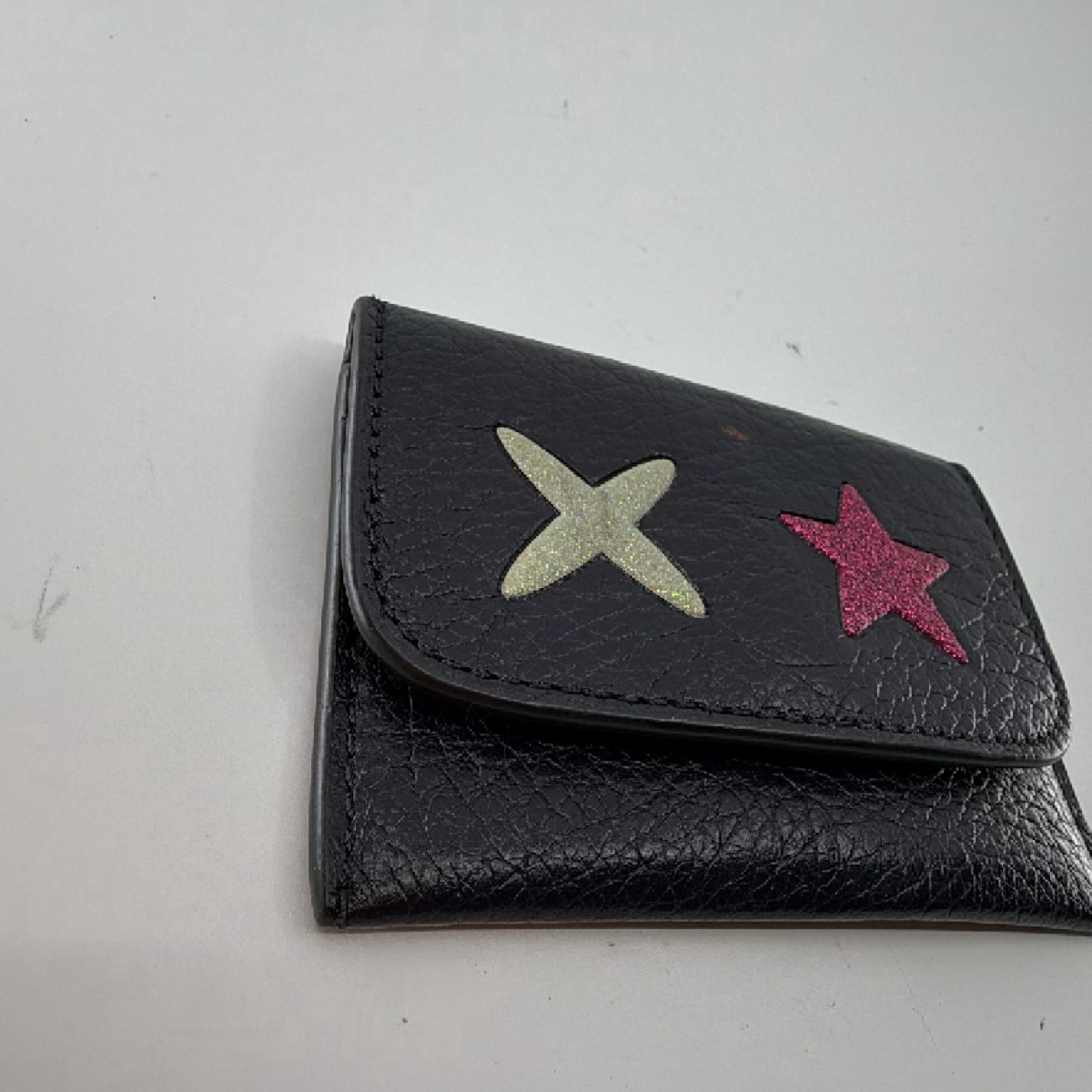 Coach Black Pebbled Leather Glitter Card Case