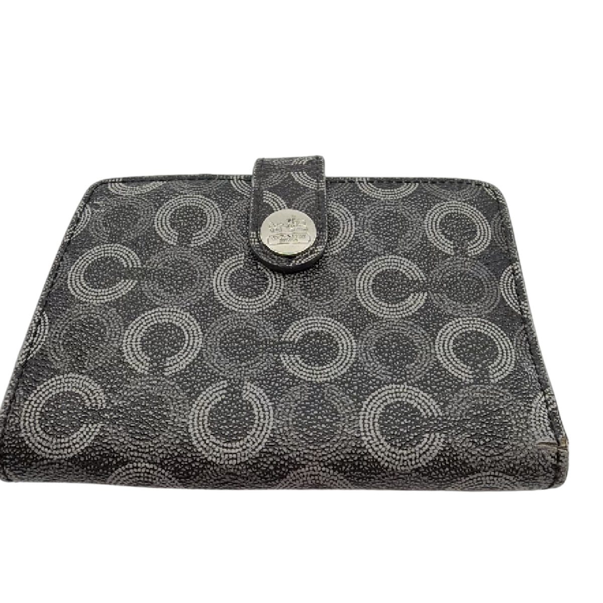 Coach Compact Snap Black Signature C Coated Canvas Wallet