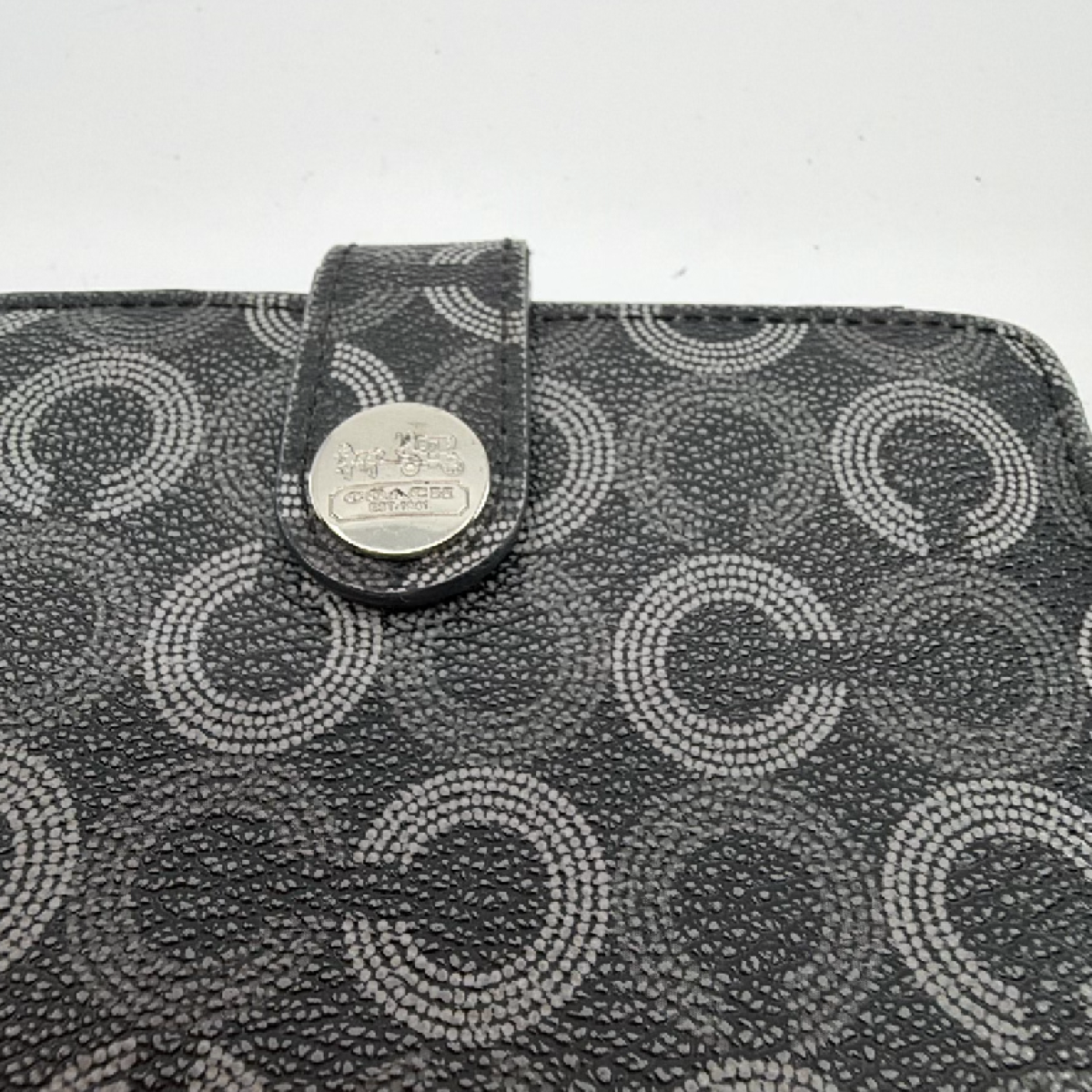 Coach Compact Snap Black Signature C Coated Canvas Wallet