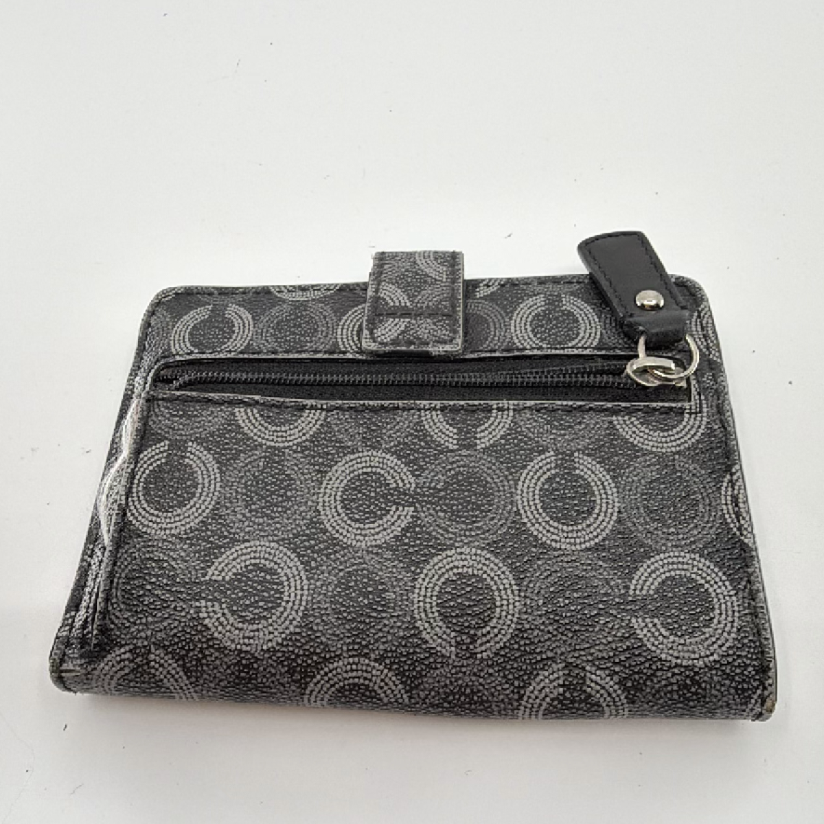 Coach Compact Snap Black Signature C Coated Canvas Wallet