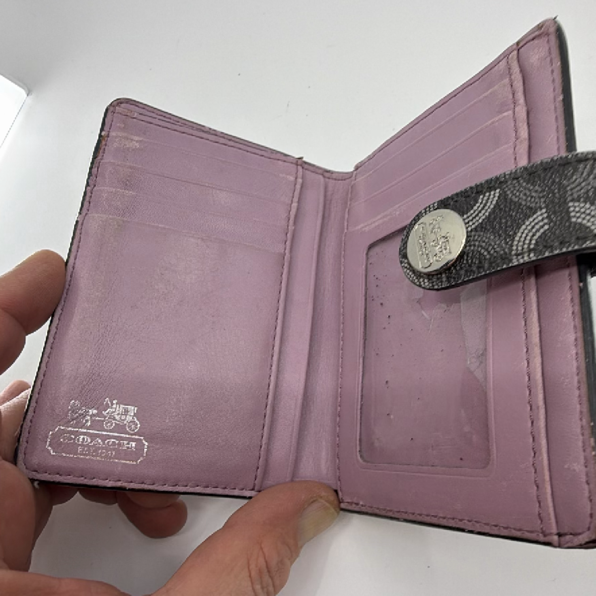 Coach Compact Snap Black Signature C Coated Canvas Wallet