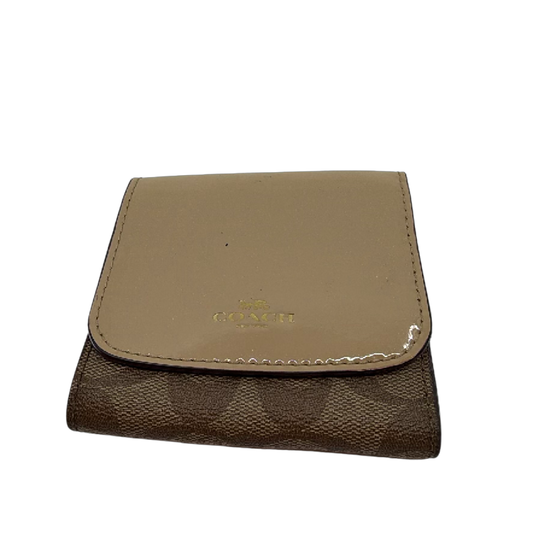 Coach Signature C Brown Beige Patent Leather Wallet