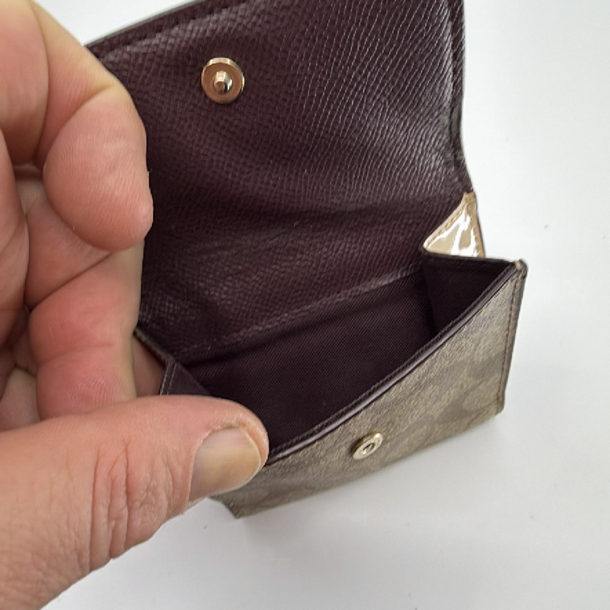 Coach Signature C Brown Beige Patent Leather Wallet