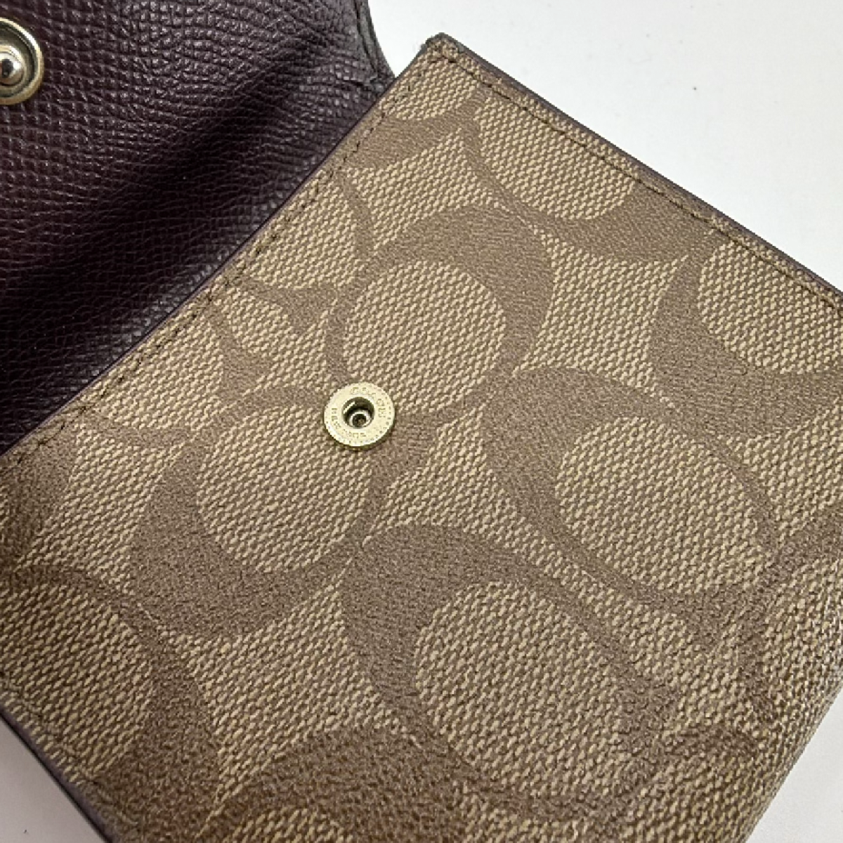 Coach Signature C Brown Beige Patent Leather Wallet