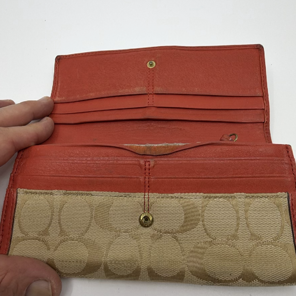Coach Signature C Flap Orange Canvas Wallet