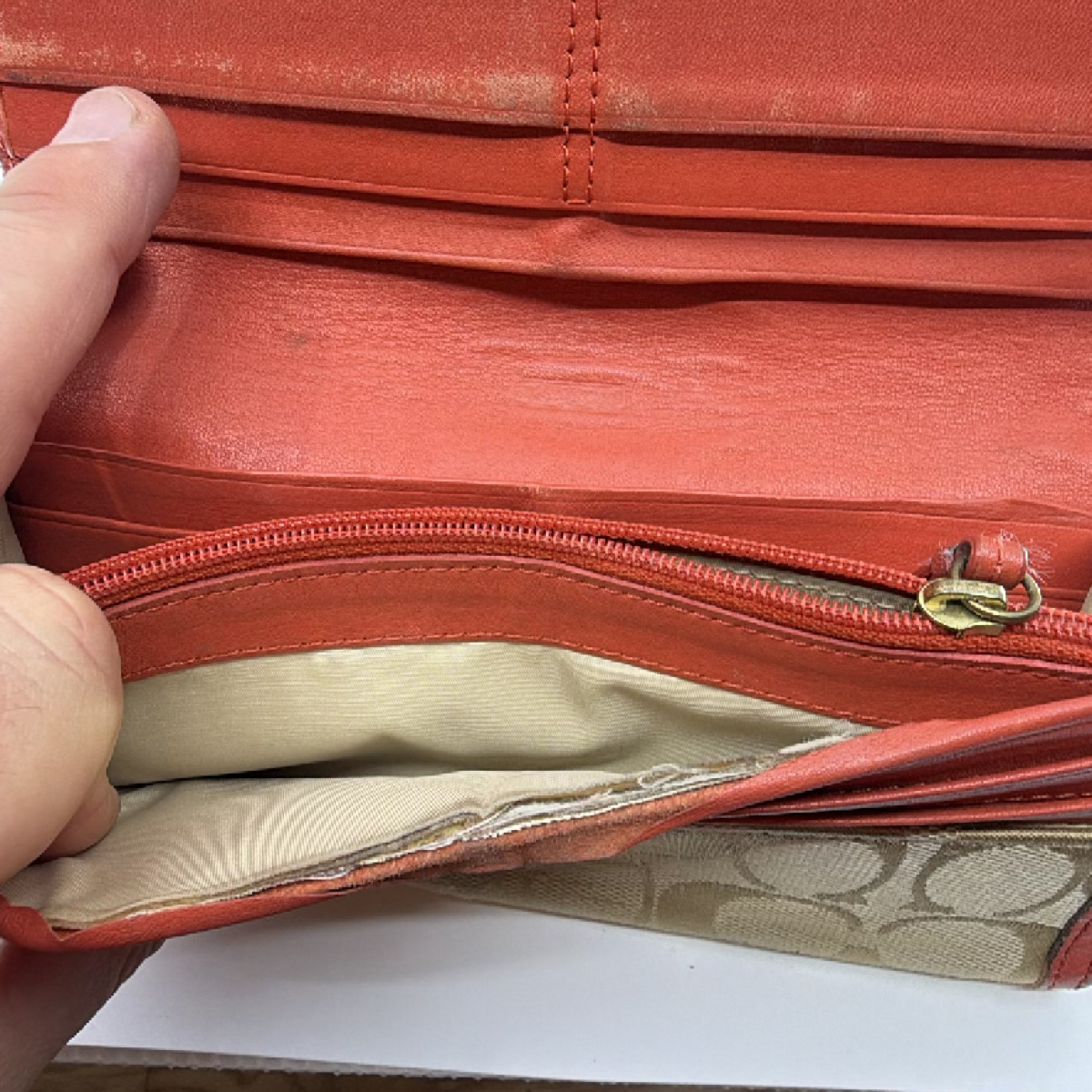 Coach Signature C Flap Orange Canvas Wallet