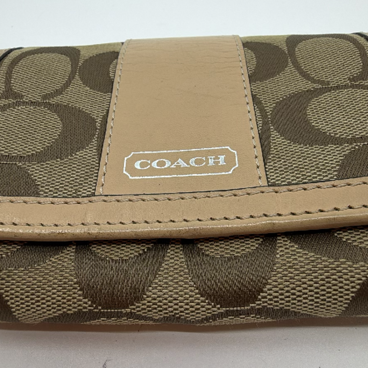 Coach Signature C Trifold Beige Canvas Wallet
