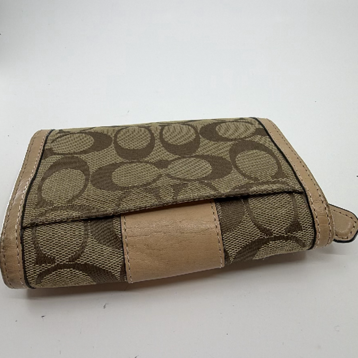 Coach Signature C Trifold Beige Canvas Wallet