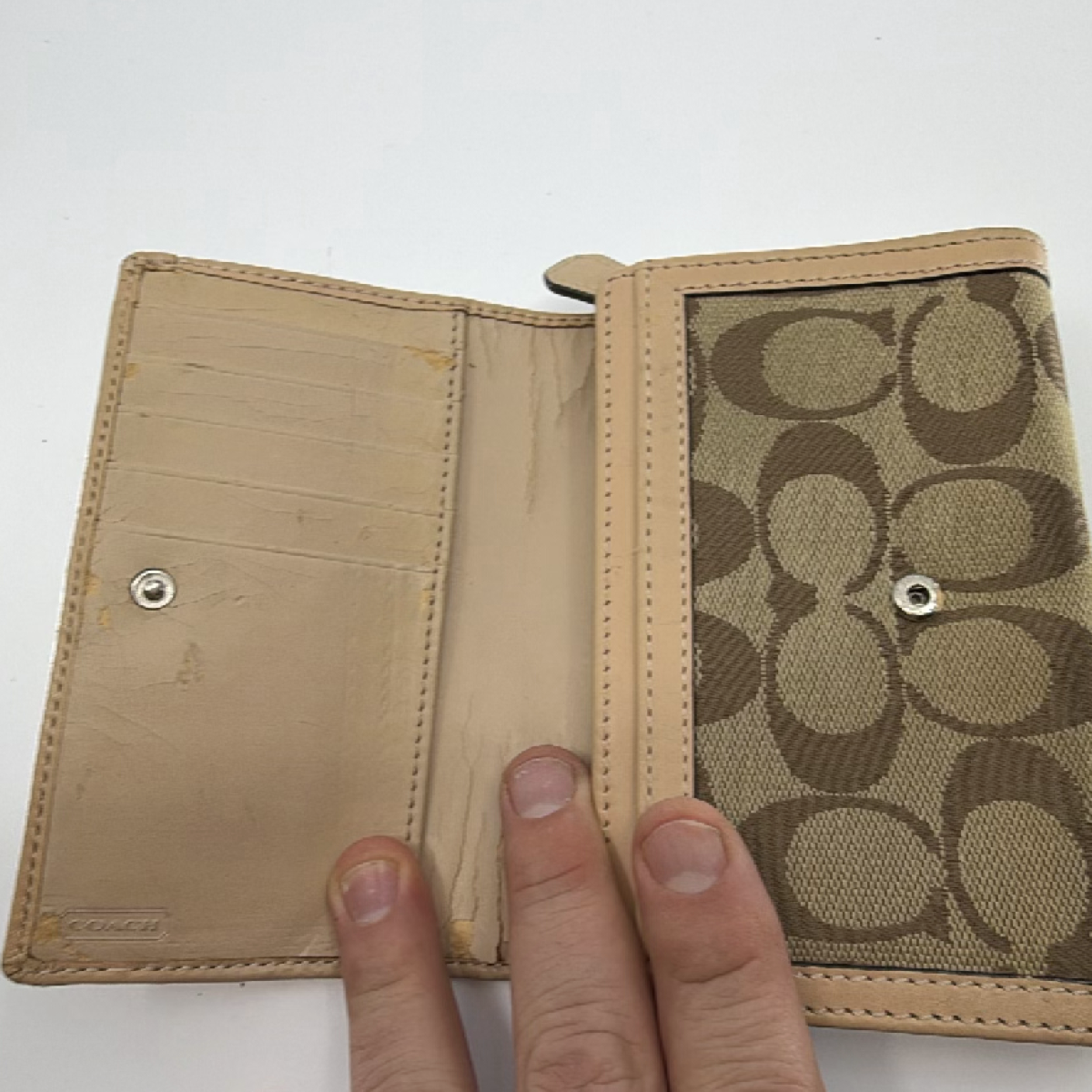 Coach Signature C Trifold Beige Canvas Wallet