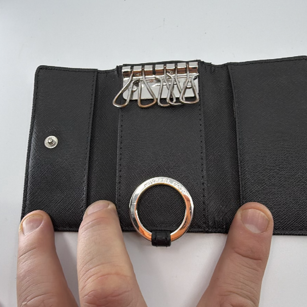 Michael Kors Black Pebbled Leather Key Case
