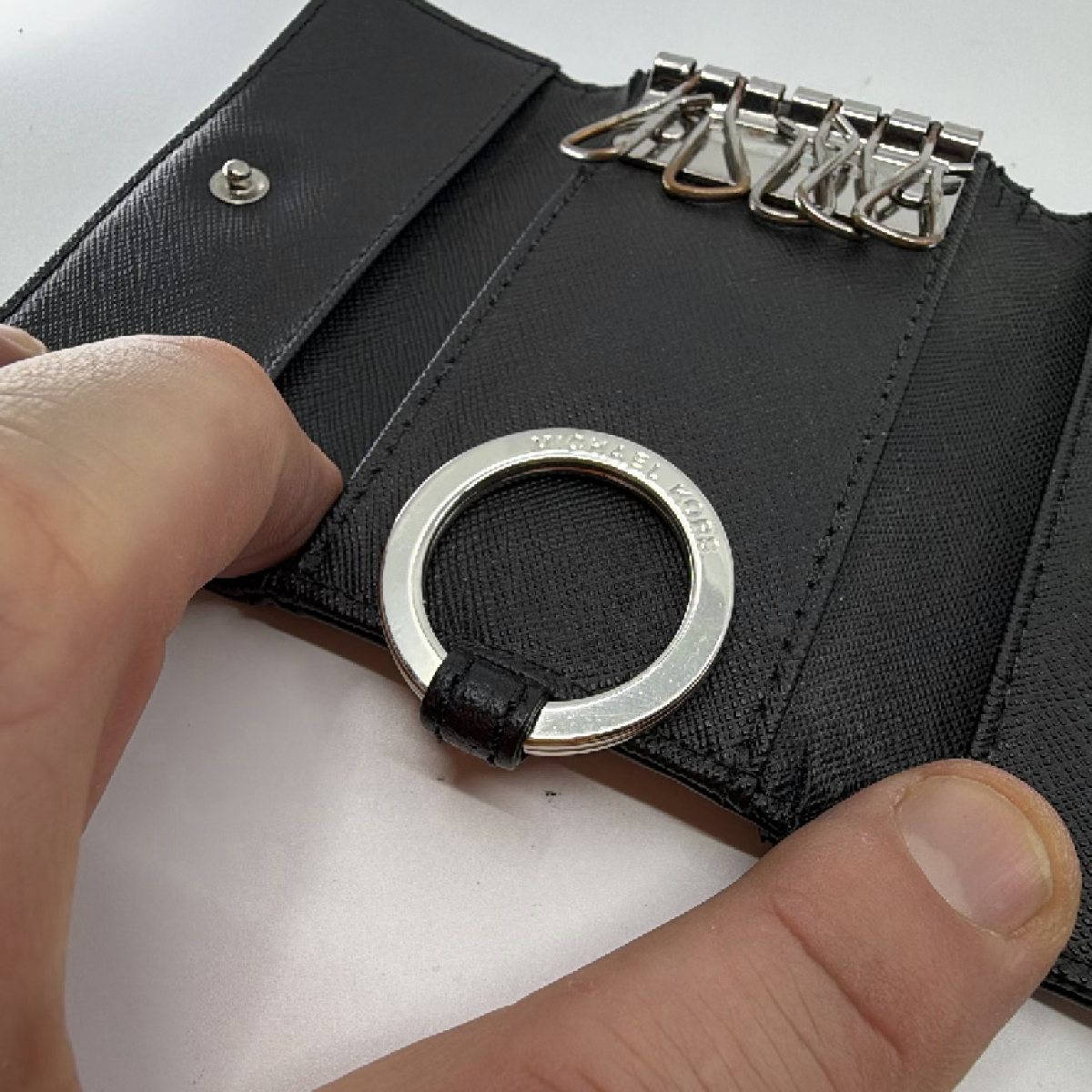 Michael Kors Black Pebbled Leather Key Case