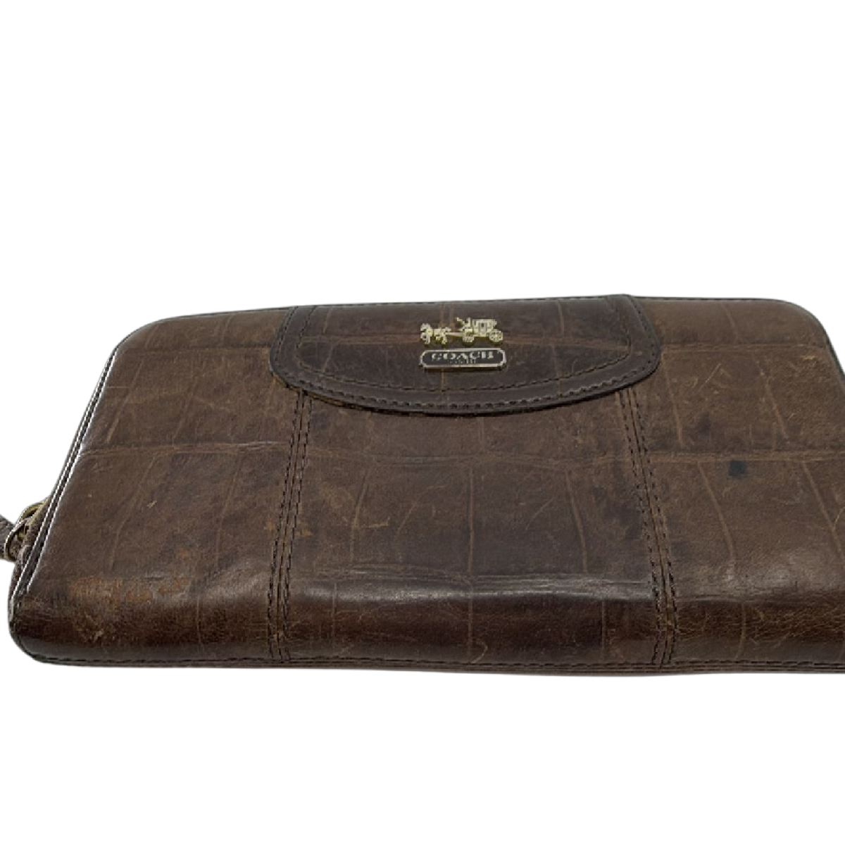 Coach Brown Croc Embossed Leather Zip Wallet