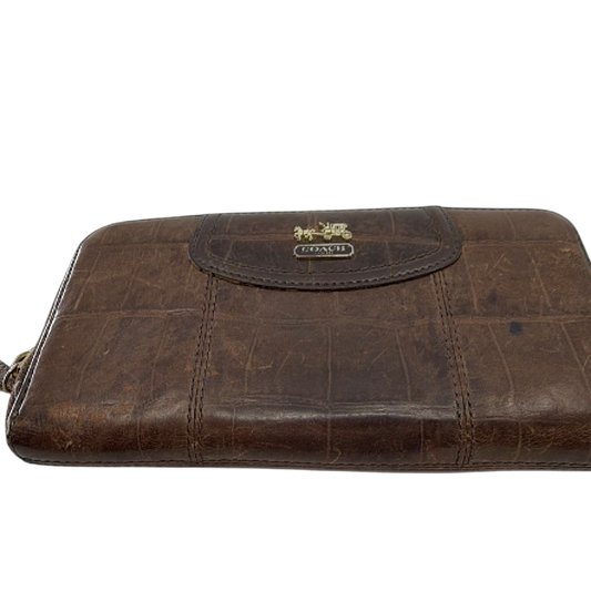 Coach Brown Croc Embossed Leather Zip Wallet