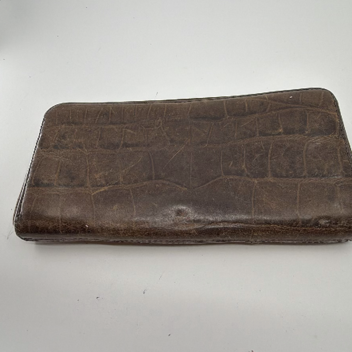 Coach Brown Croc Embossed Leather Zip Wallet