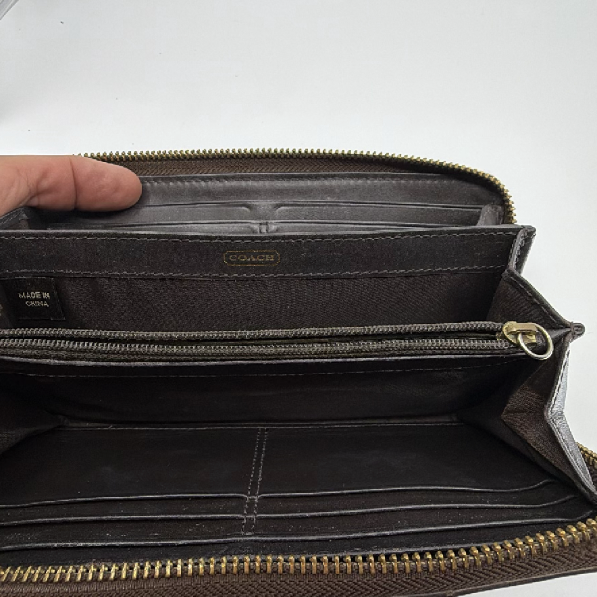 Coach Brown Croc Embossed Leather Zip Wallet