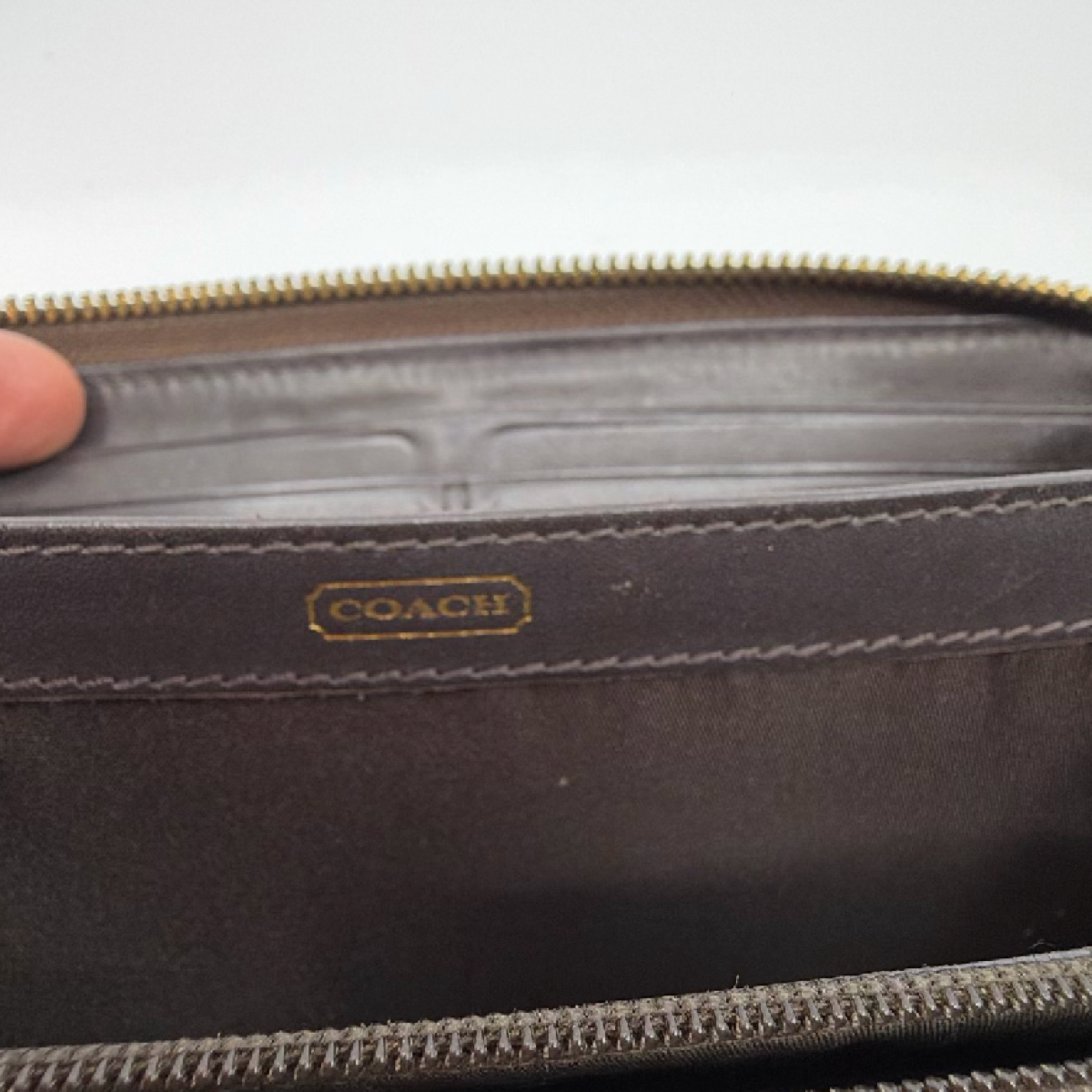 Coach Brown Croc Embossed Leather Zip Wallet