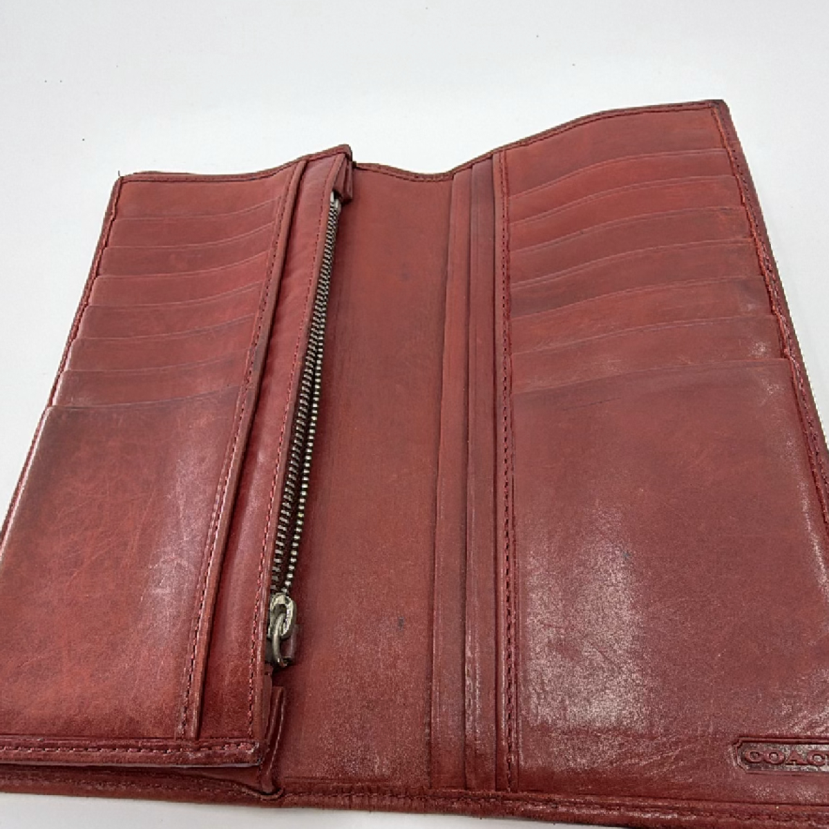 Coach Signature C Embossed Red Leather Wallet