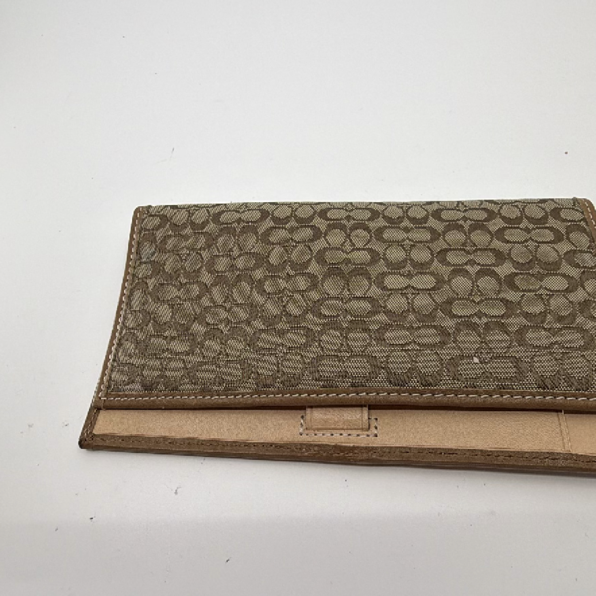 Coach Signature C Brown Canvas Leather Checkbook Cover