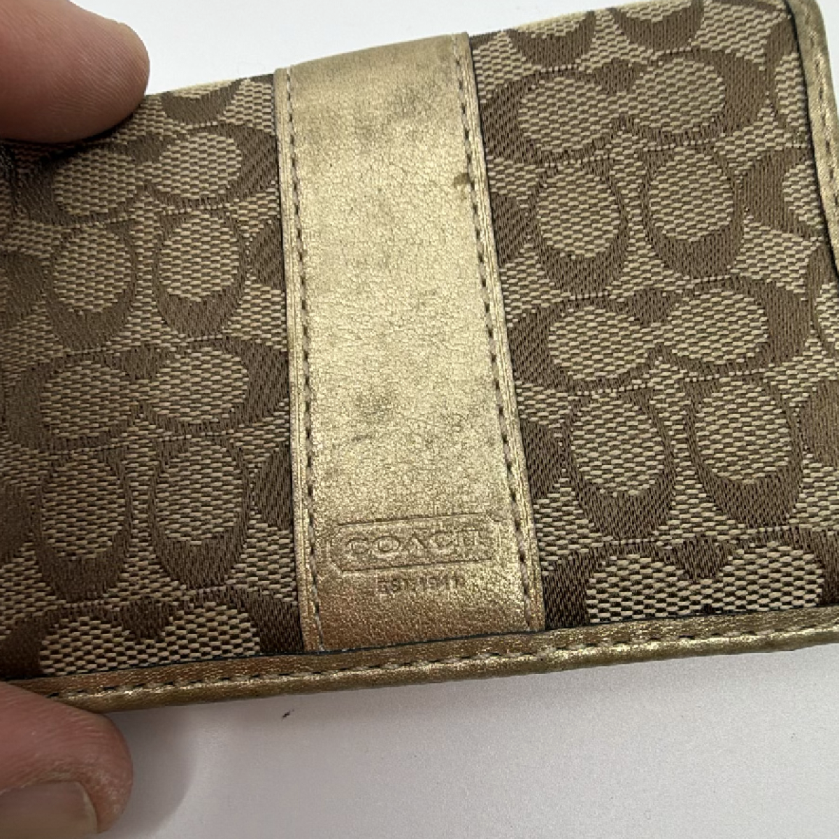 Coach Gold Signature C Canvas Card Case