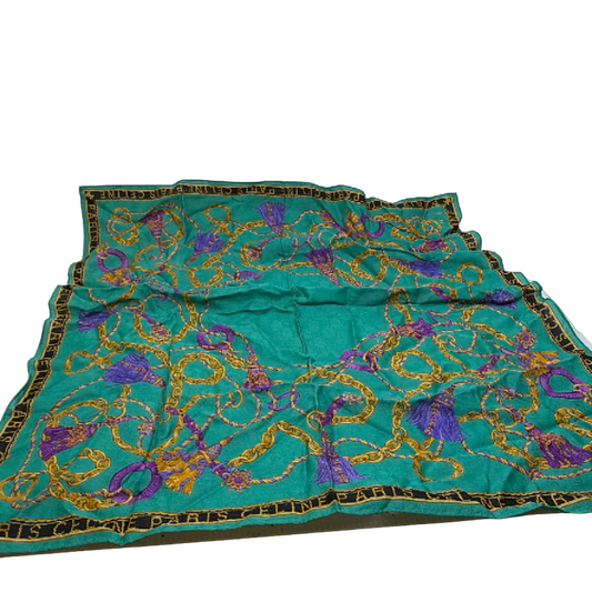 Celine Chain Tassel Print Green Silk Scarf