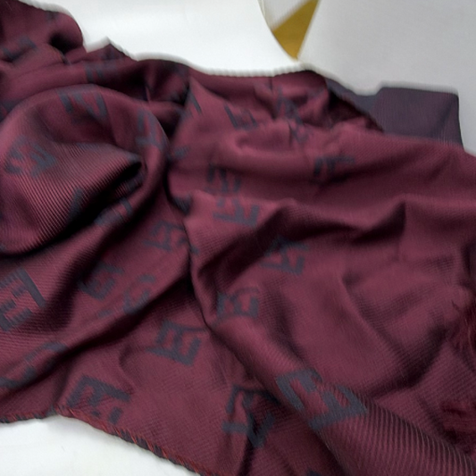 Fendi FF Zucca Monogram Burgundy Wool Silk Blend Scarf