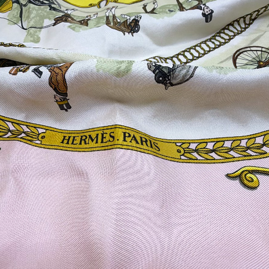 Hermès La Promenade de Longchamps Pink Silk Twill Scarf