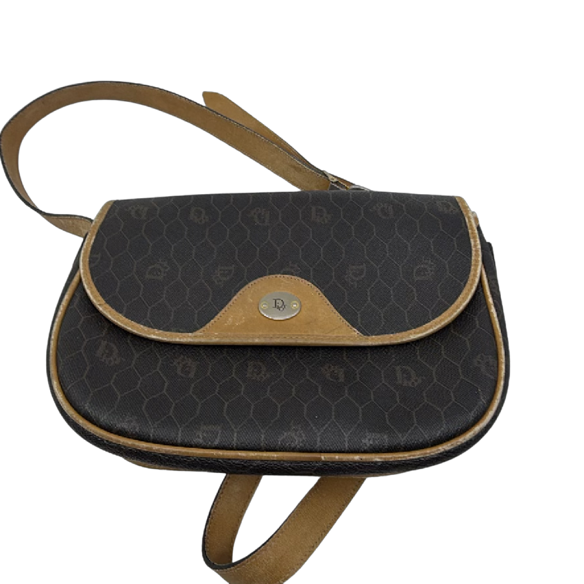 Christian Dior Honeycomb Flap Brown Coated Canvas Shoulder Bag