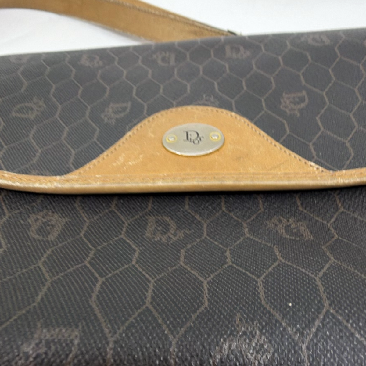Christian Dior Honeycomb Flap Brown Coated Canvas Shoulder Bag