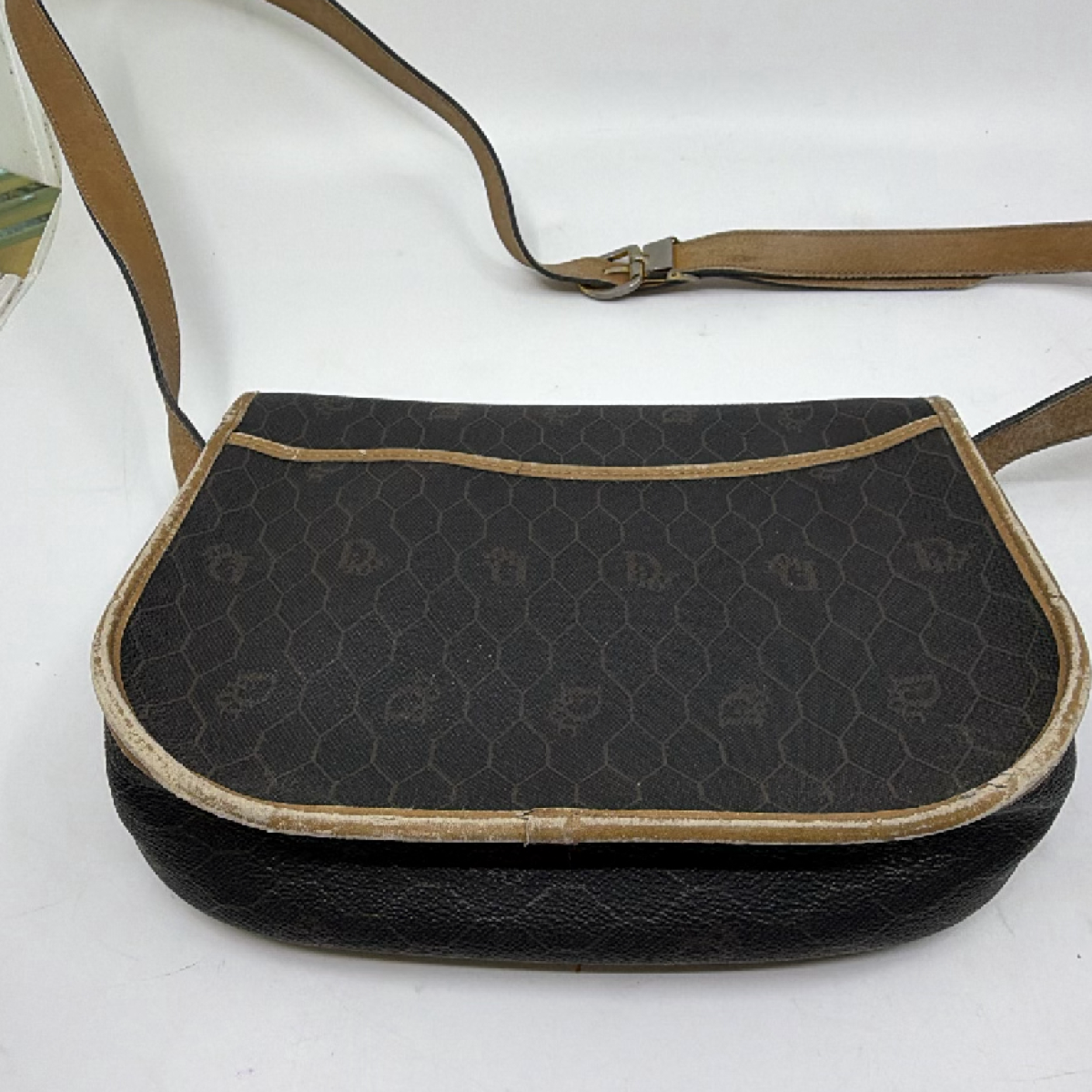Christian Dior Honeycomb Flap Brown Coated Canvas Shoulder Bag