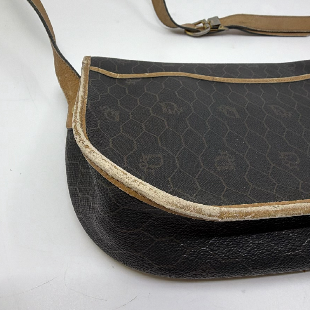 Christian Dior Honeycomb Flap Brown Coated Canvas Shoulder Bag