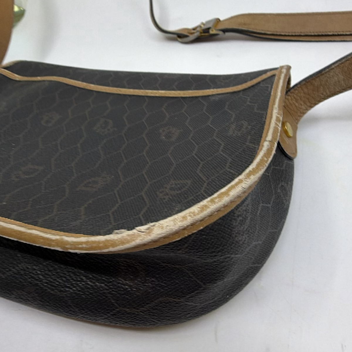 Christian Dior Honeycomb Flap Brown Coated Canvas Shoulder Bag