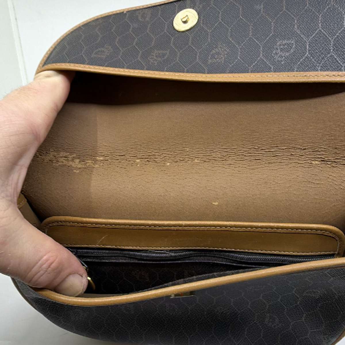 Christian Dior Honeycomb Flap Brown Coated Canvas Shoulder Bag