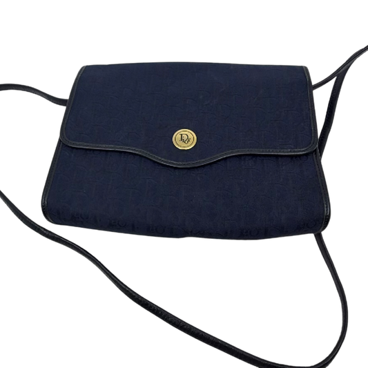 Christian Dior Oblique Flap Blue Jacquard Canvas Shoulder Bag
