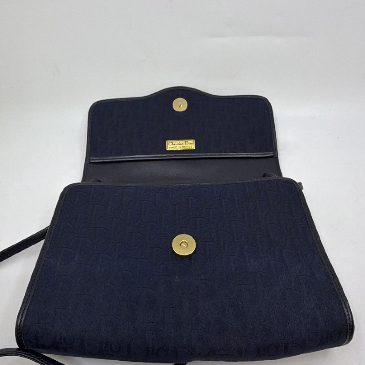Christian Dior Oblique Flap Blue Jacquard Canvas Shoulder Bag