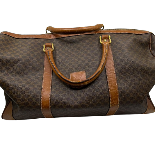 Celine Boston Bag Brown Macadam Coated Canvas Travel Bag
