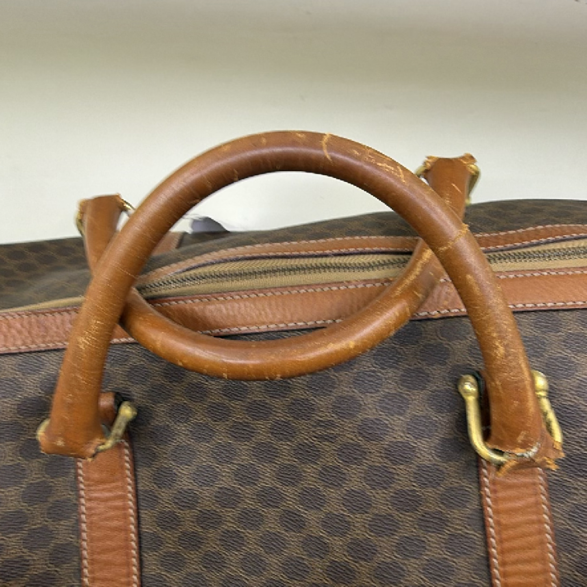 Celine Boston Bag Brown Macadam Coated Canvas Travel Bag