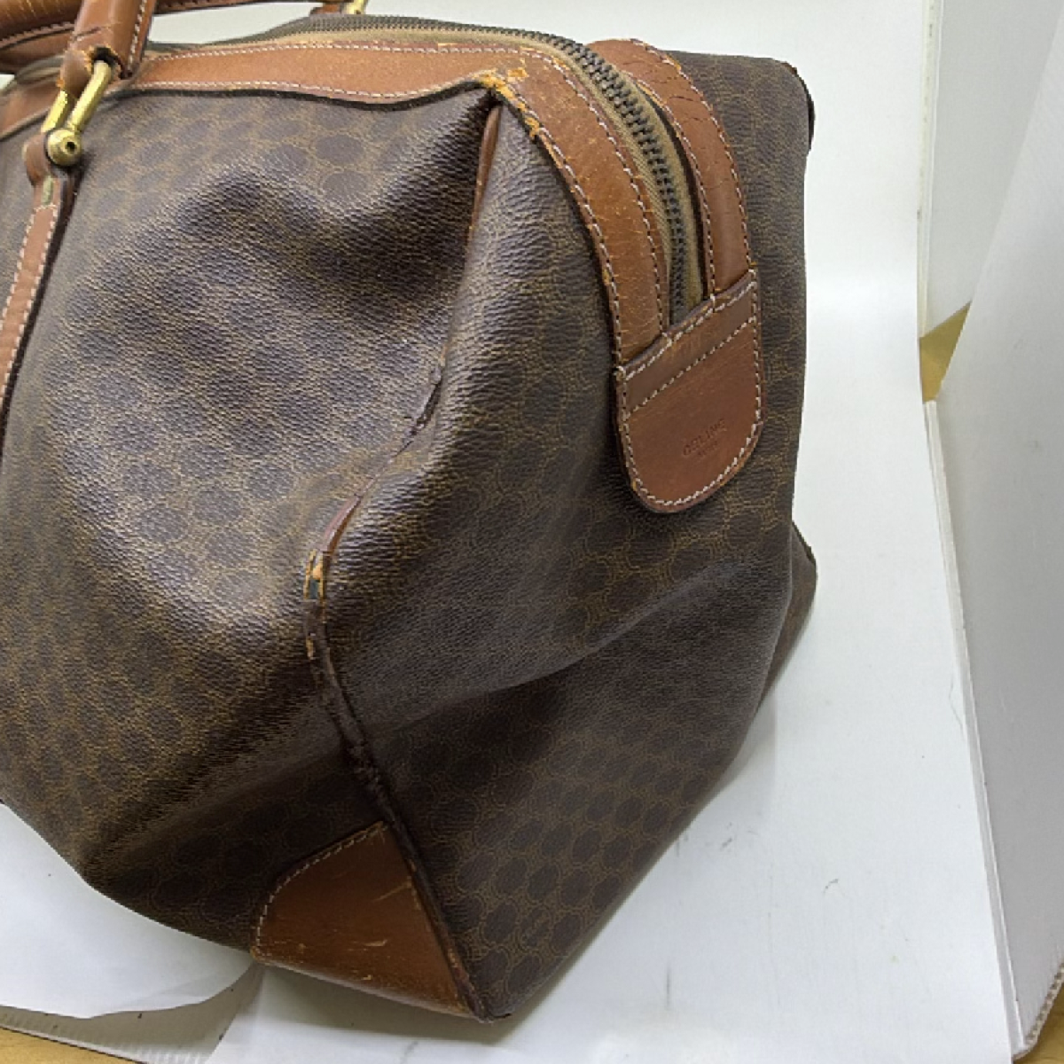 Celine Boston Bag Brown Macadam Coated Canvas Travel Bag