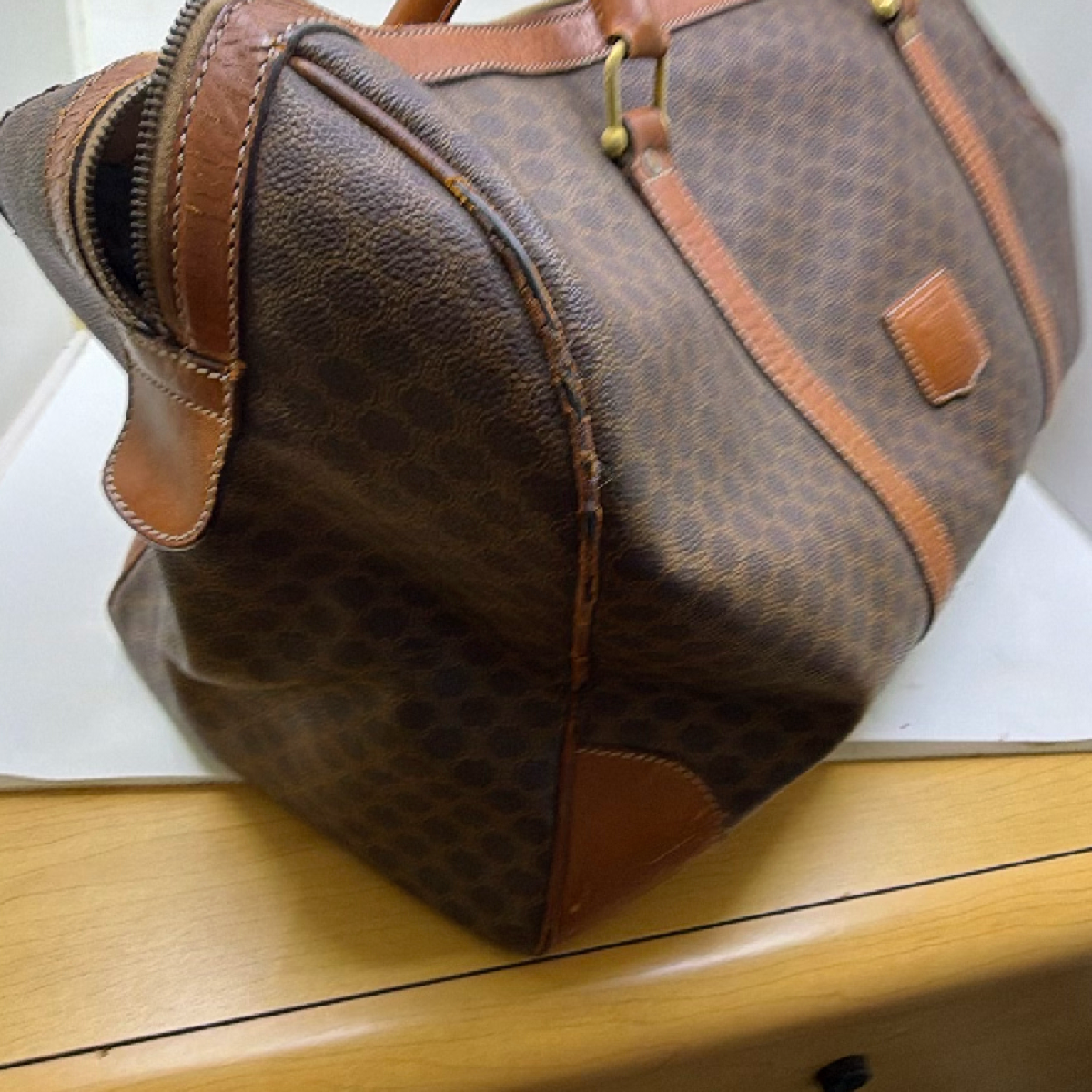 Celine Boston Bag Brown Macadam Coated Canvas Travel Bag