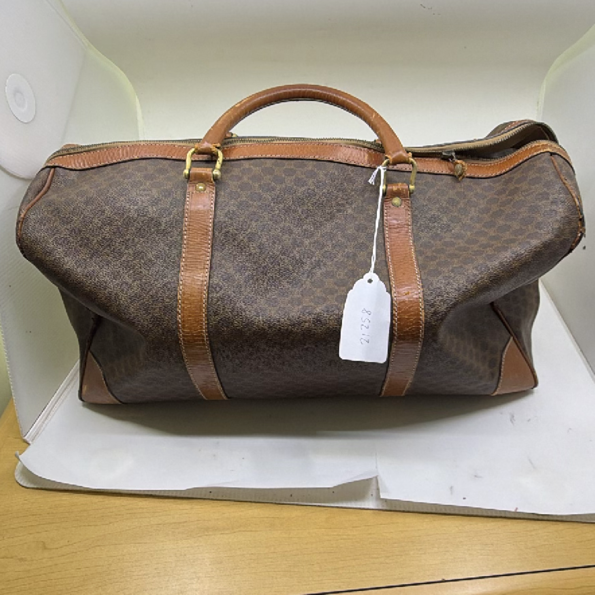 Celine Boston Bag Brown Macadam Coated Canvas Travel Bag