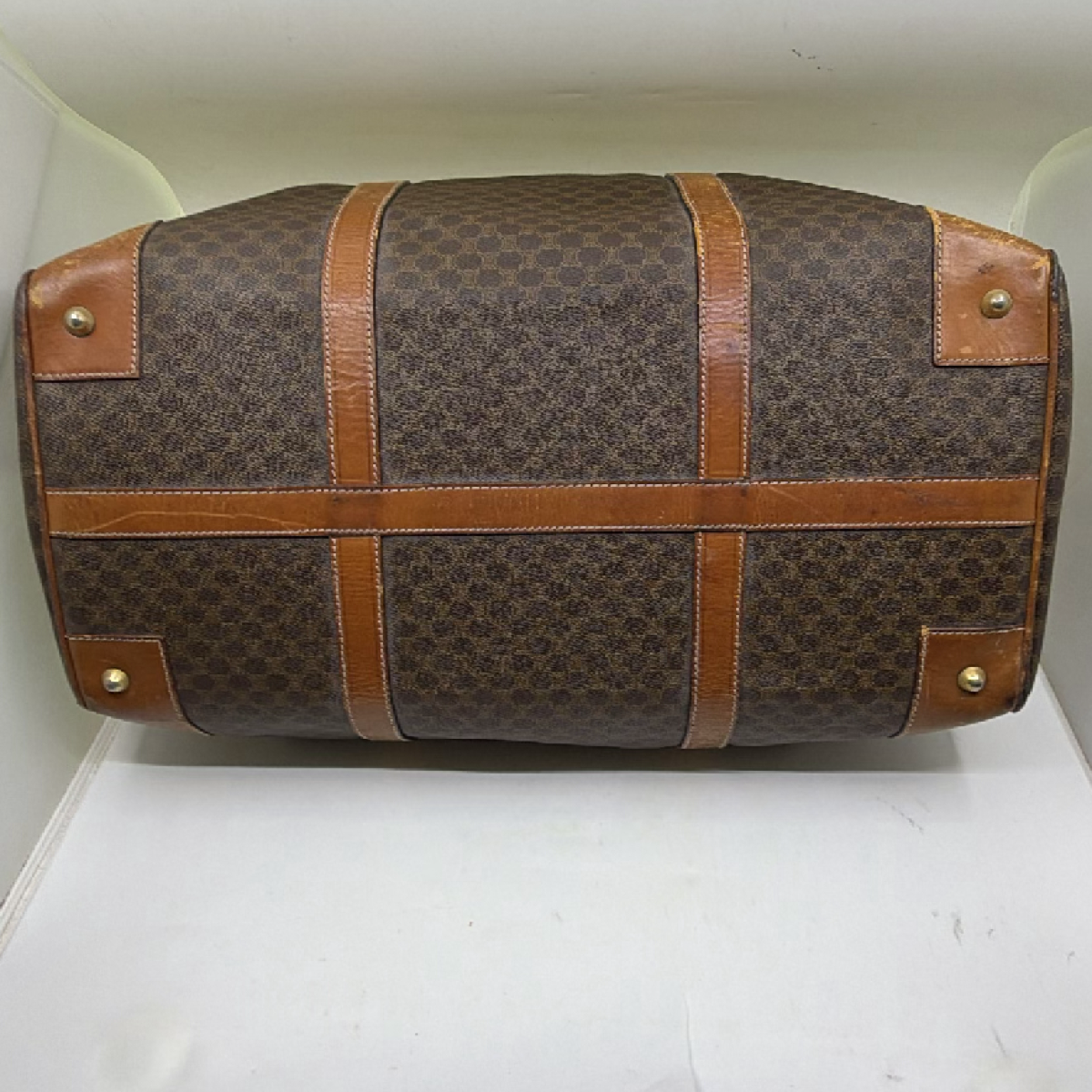Celine Boston Bag Brown Macadam Coated Canvas Travel Bag