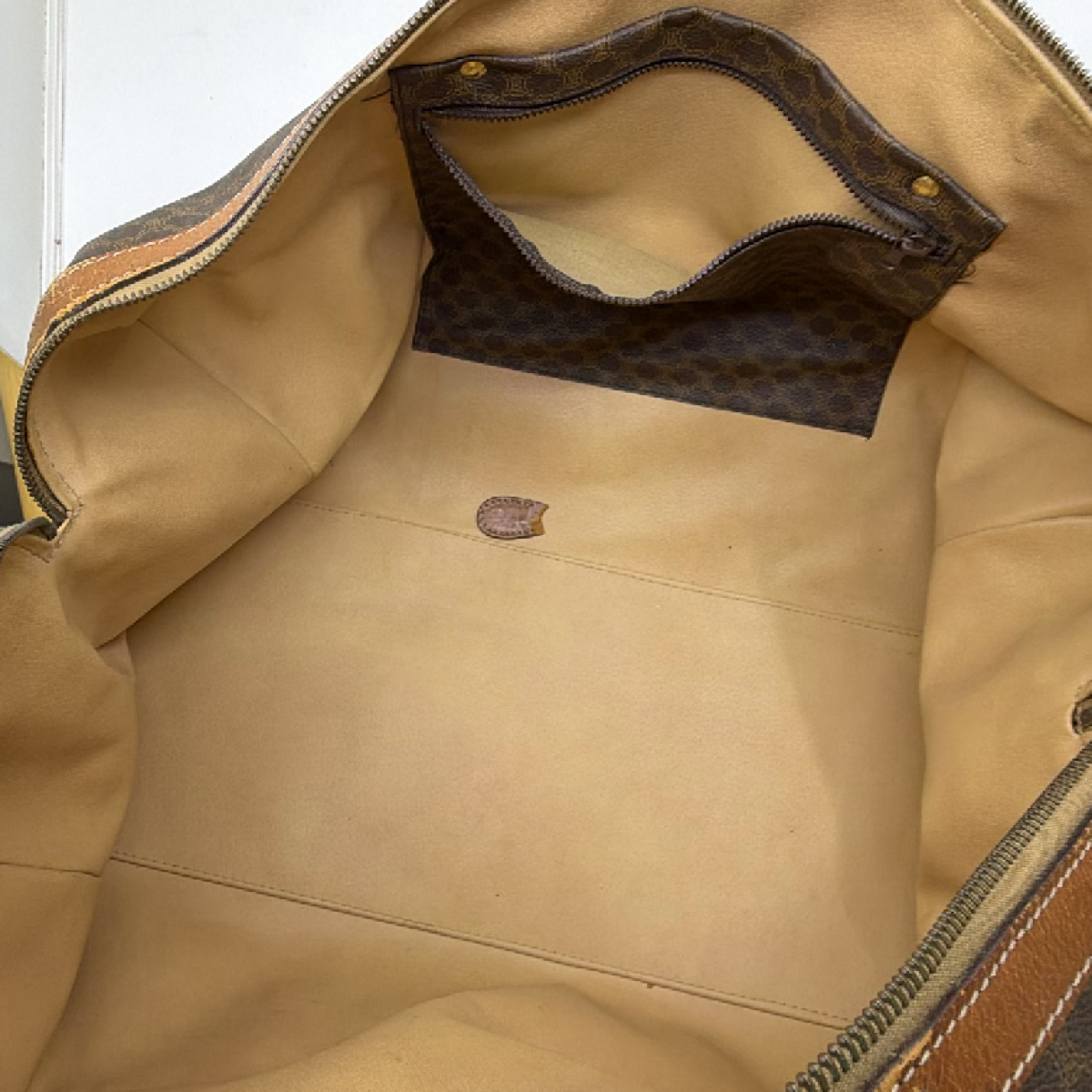 Celine Boston Bag Brown Macadam Coated Canvas Travel Bag