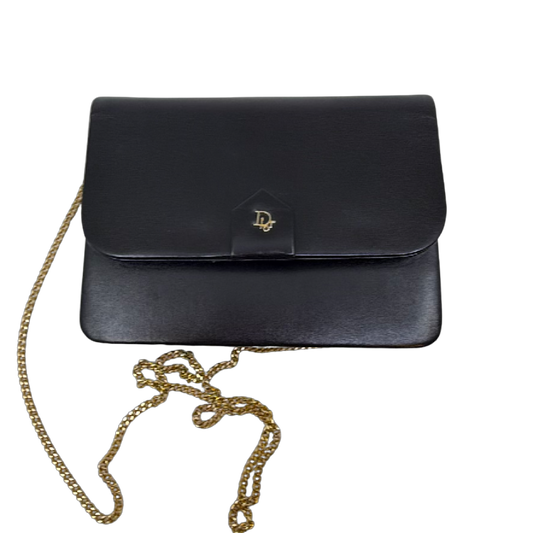 Dior Vintage CD Logo Flap Black Leather Shoulder Bag