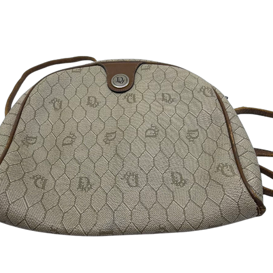 Christian Dior Honeycomb Beige Coated Canvas Crossbody Bag