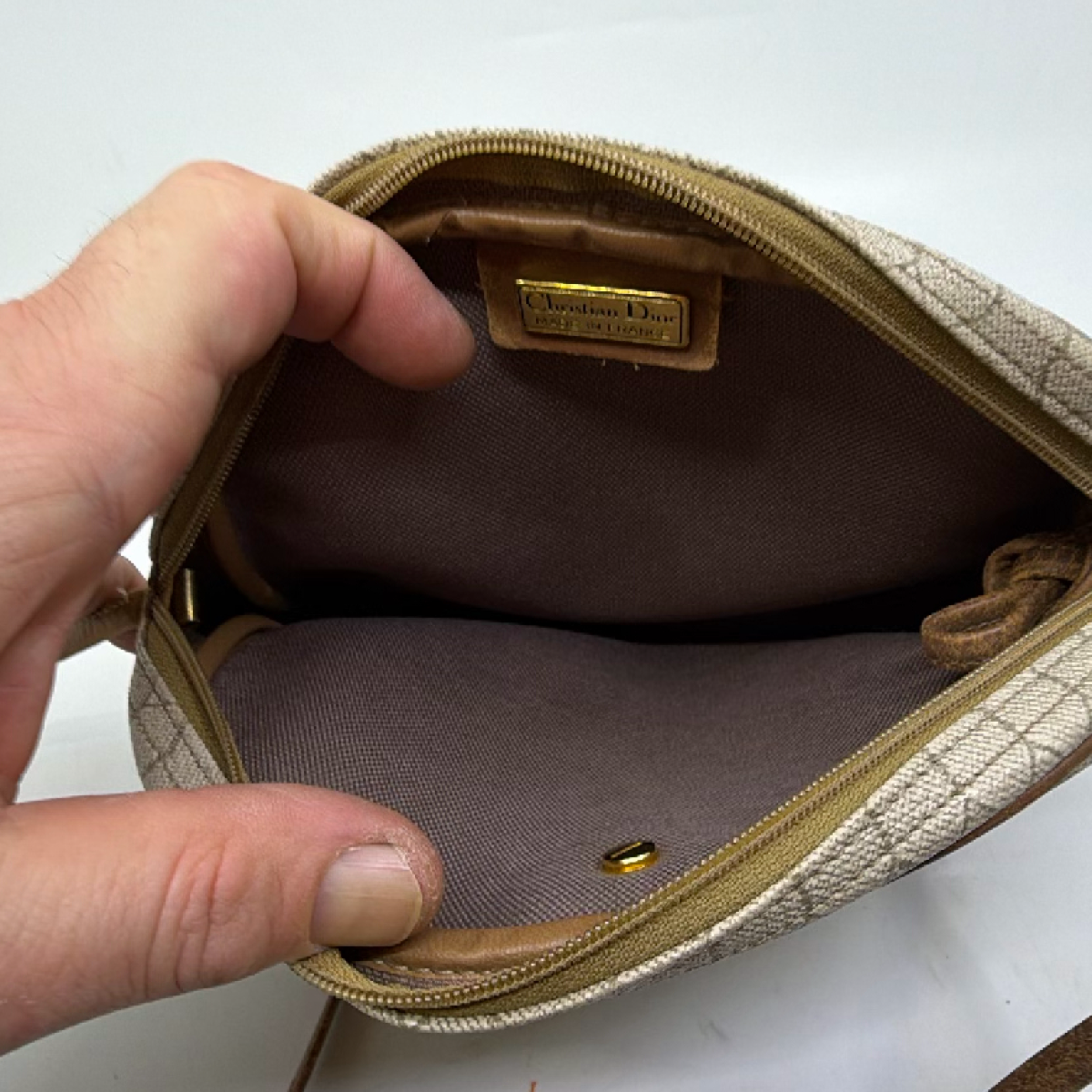 Christian Dior Honeycomb Beige Coated Canvas Crossbody Bag